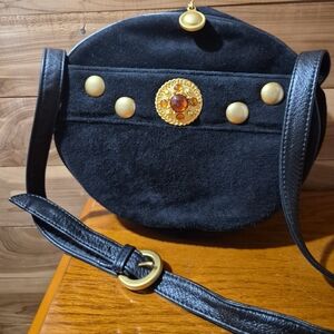 Vintage Black Velvet Crossbody Bag with Carbochon Stones